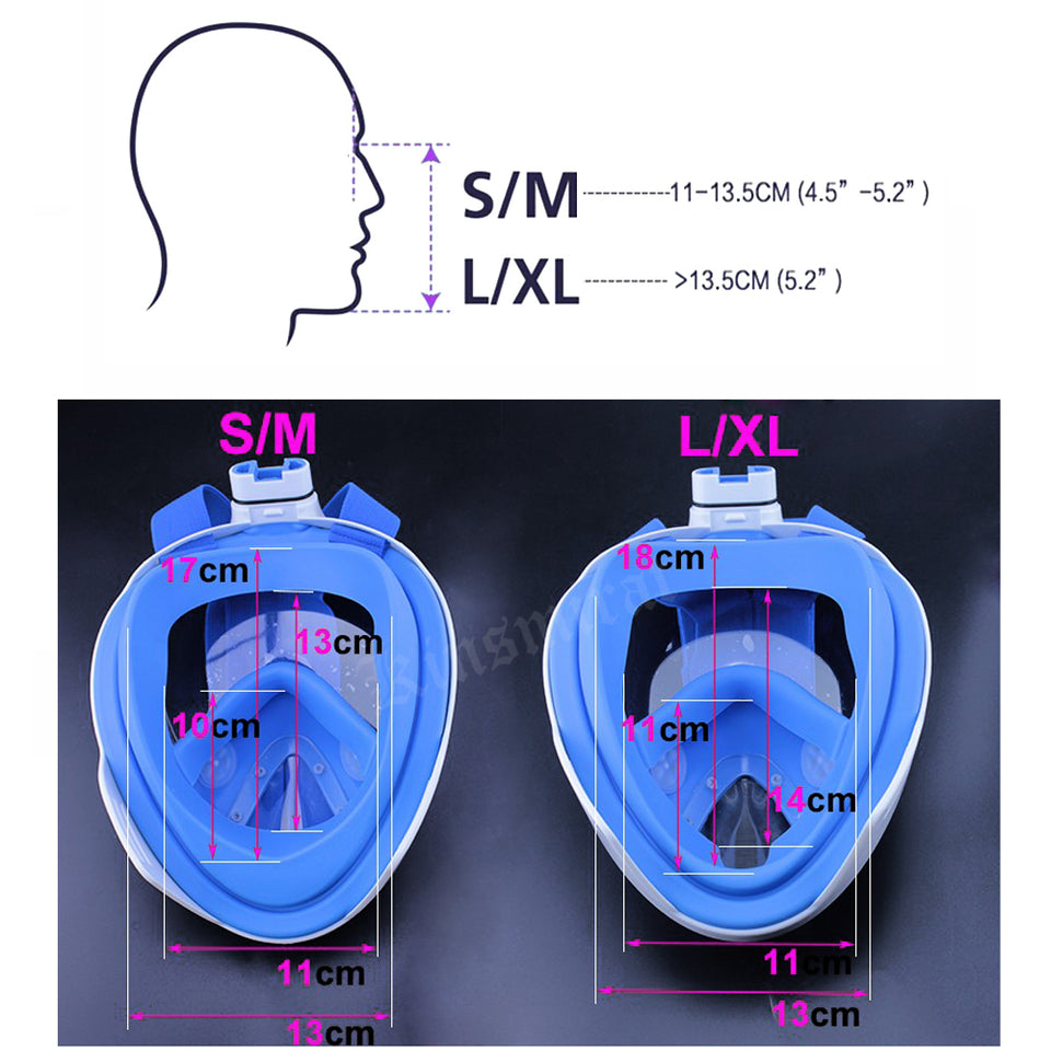 Swimming Diving Full Face Snorkel Mask Genuine Full Set